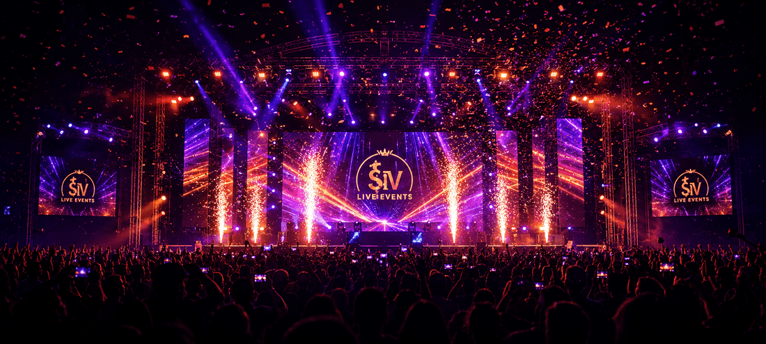 Concert stage with confetti and LED walls